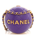 Chanel Lambskin Quilted Sphere Minaudiere Chain Clutch Purple