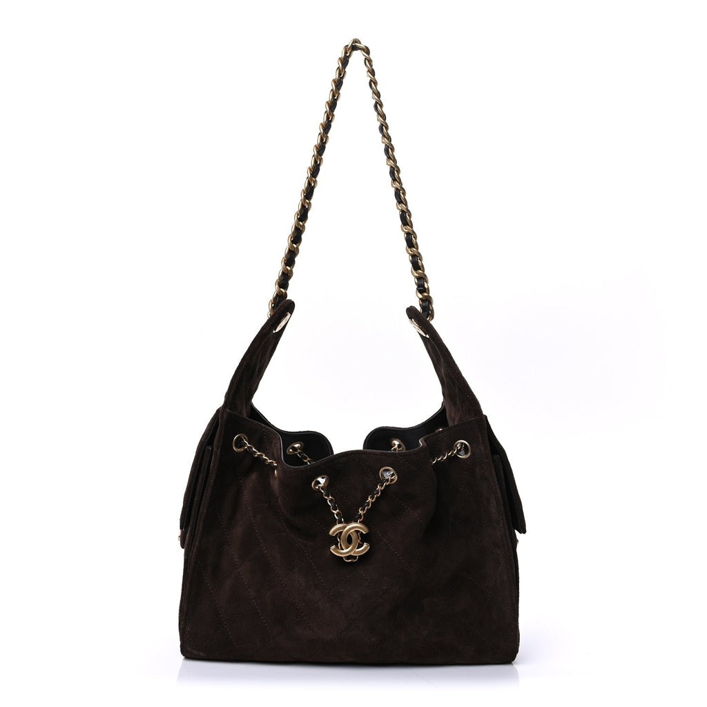 Chanel Suede Quilted Small 25 Handbag Brown