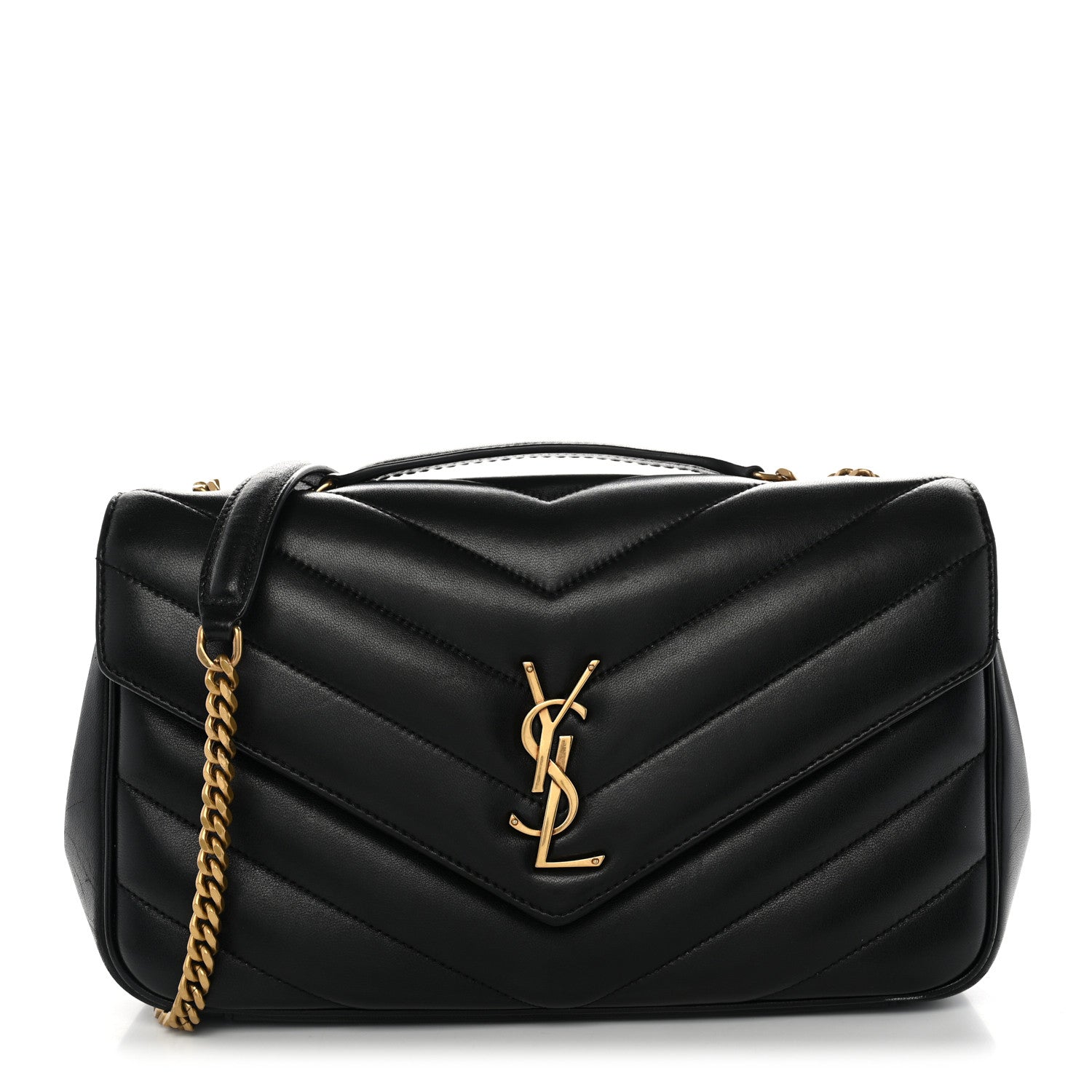 Saint Laurent Lambskin Chevron Quilted Medium Loulou Black