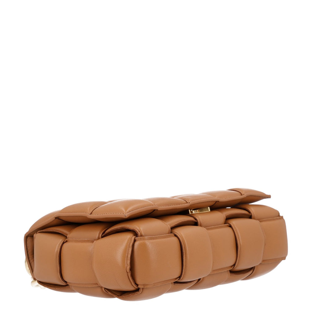 Bottega Veneta Lambskin Maxi Intreccio Padded Chain Cassette Crossbody Bag Caramel