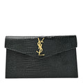 Saint Laurent Calfskin Crocodile Embossed Uptown Monogram Pouch Mint