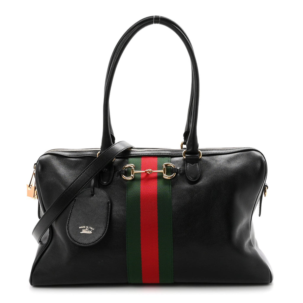 Gucci Calfskin Web Large Borsetto Boston Black