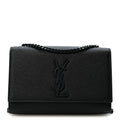 Saint Laurent Grain De Poudre Small Monogram Monochrome Kate Satchel Black