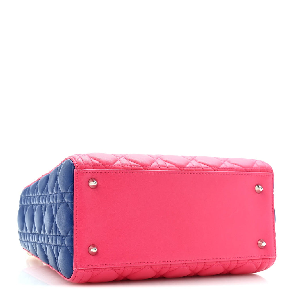 Dior Lambskin Cannage Medium Tri-Color Lady Dior Pink Blue Yellow