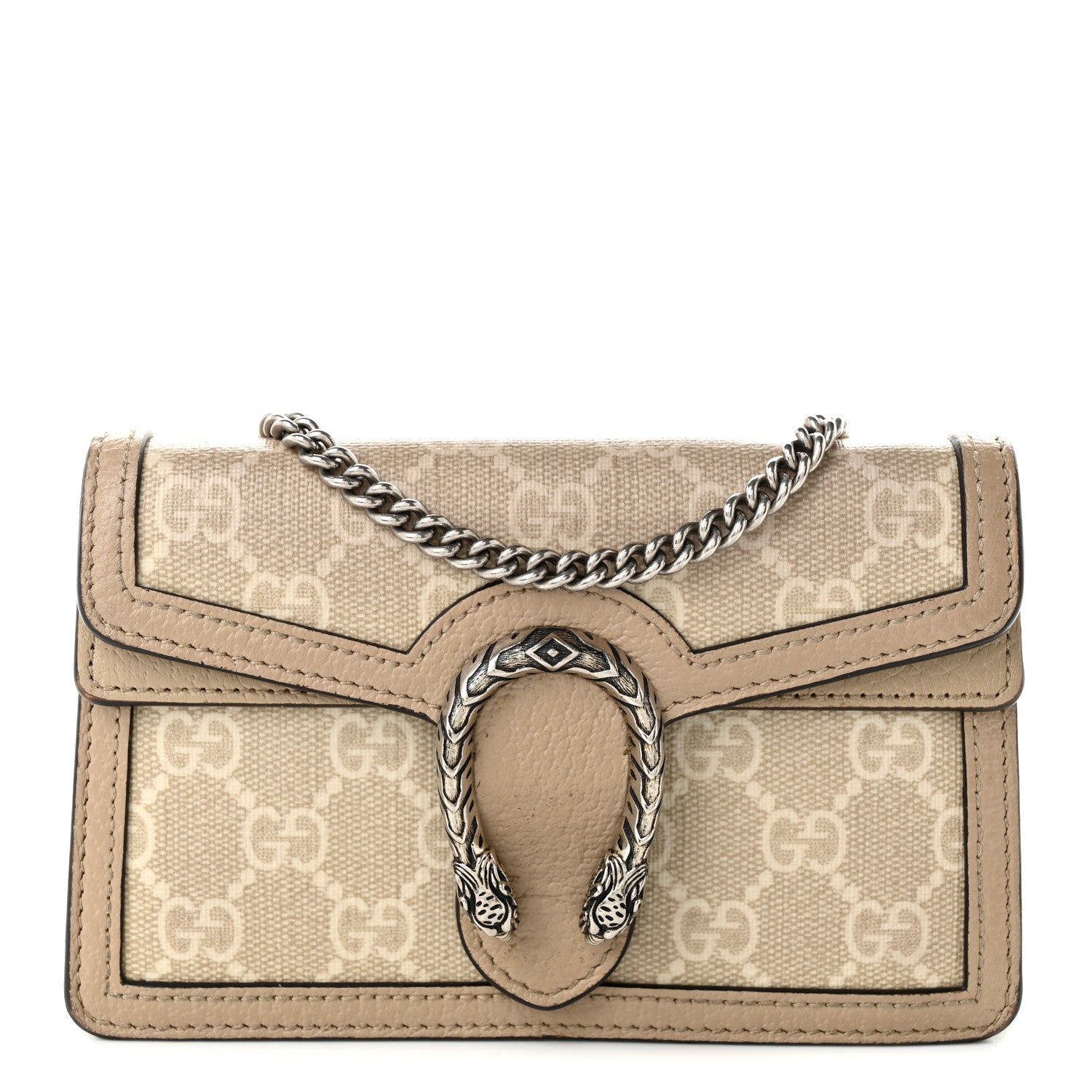 Gucci GG Supreme Monogram Textured Dollar Calfskin Super Mini Dionysus Shoulder Bag Beige Mystic White Oatmeal
