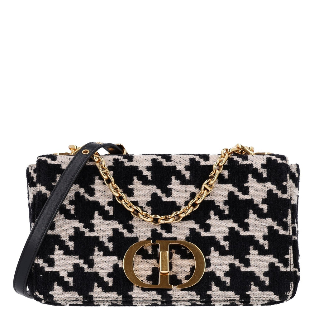 Dior Technical Canvas Macro Houndstooth Medium Caro Bag Black White