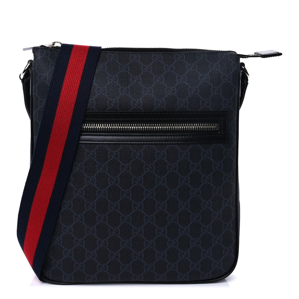 Gucci GG Supreme Monogram Appia Calfskin Web Large Messenger Bag Black Grey