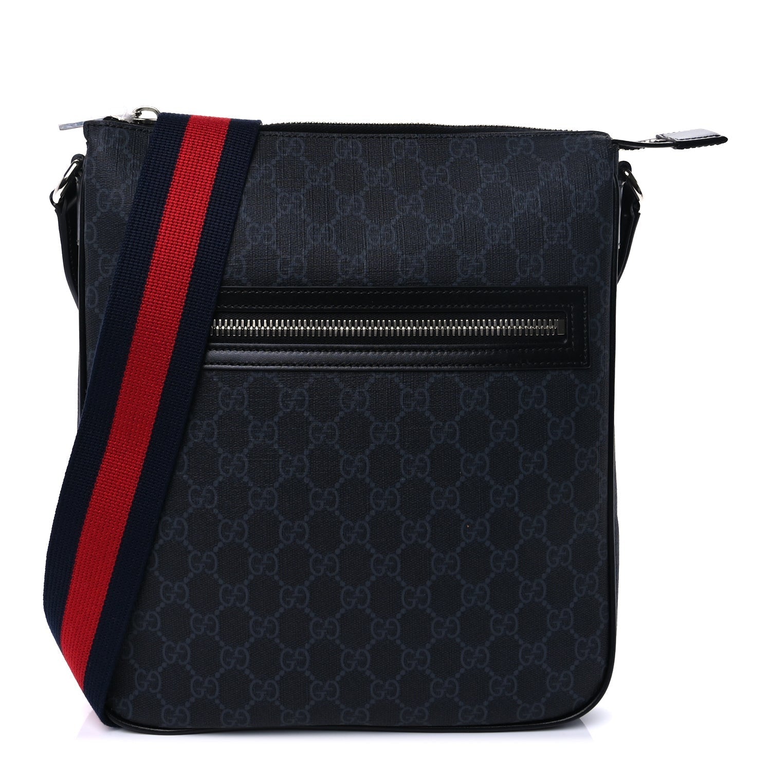 Gucci GG Supreme Monogram Appia Calfskin Web Large Messenger Bag Black Grey