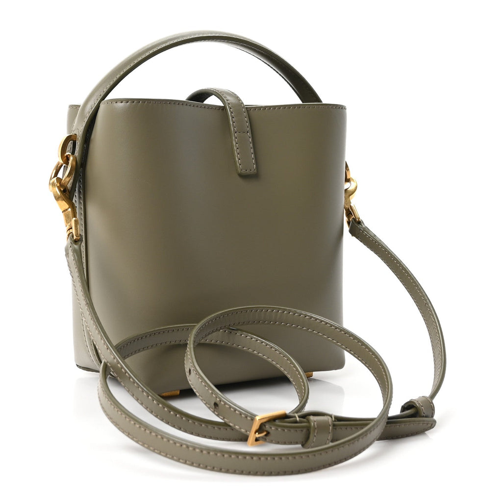 Saint Laurent Shiny Calfskin Le 37 Mini Bucket Bag Strong Moss