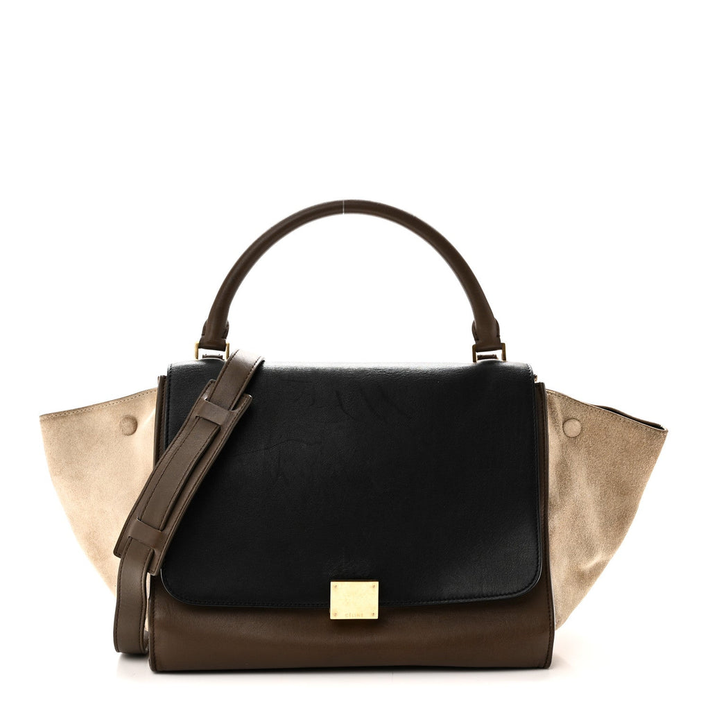 Celine Smooth Calfskin Suede Medium Tri-Color Trapeze Olive