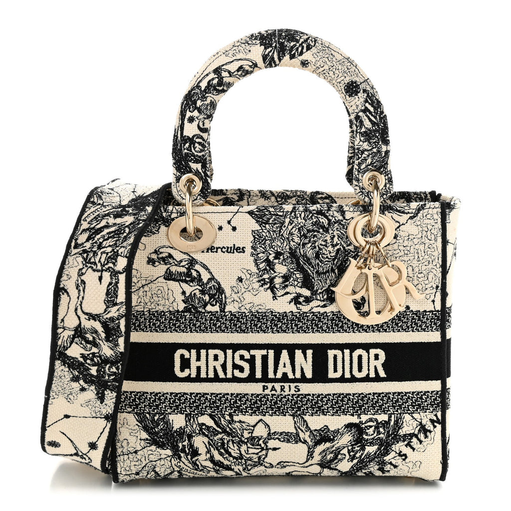 Dior Canvas Embroidered Zodiac Toile De Jouy Medium Lady D-Lite Latte