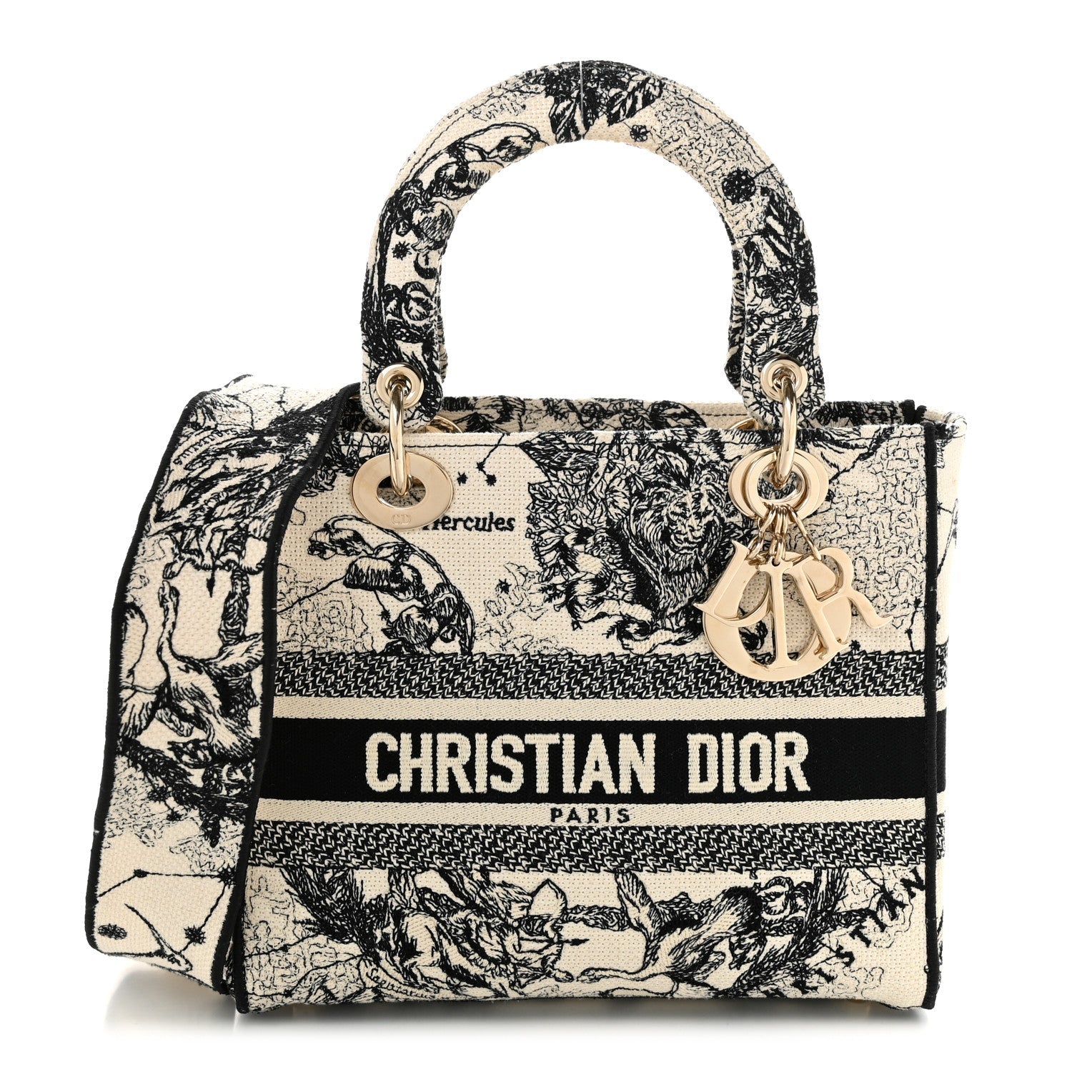Dior Canvas Embroidered Zodiac Toile De Jouy Medium Lady D-Lite Latte