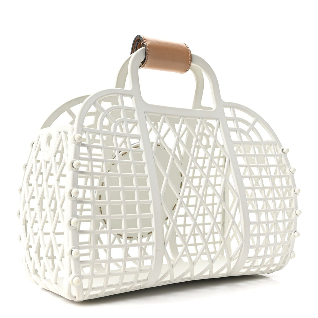 Fendi Recycled Plastic Vitello Liberty Matte Small Fendi Basket White Ice Miele