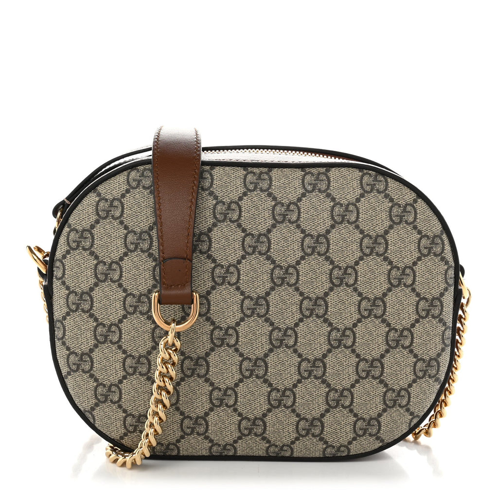 Gucci GG Supreme Monogram Cuoio Toscano Mini Chain Shoulder Bag Beige Ebony Cuir