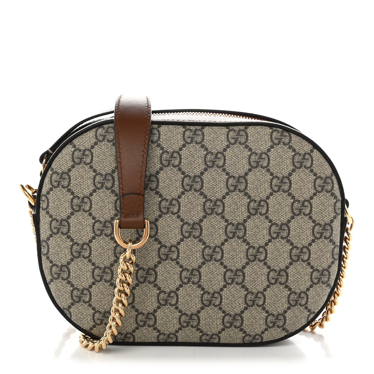 Gucci GG Supreme Monogram Cuoio Toscano Mini Chain Shoulder Bag Beige Ebony Cuir