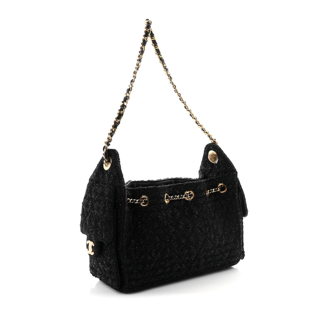 Chanel Tweed Quilted Mini Chanel 25 Handbag Black