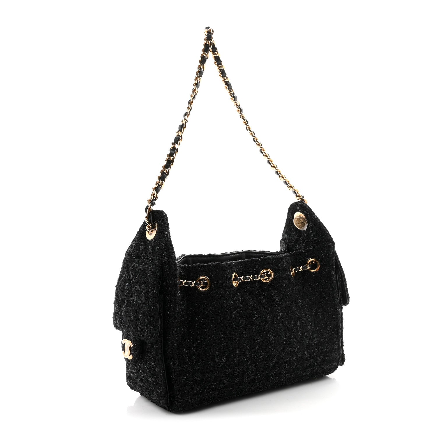 Chanel Tweed Quilted Mini Chanel 25 Handbag Black