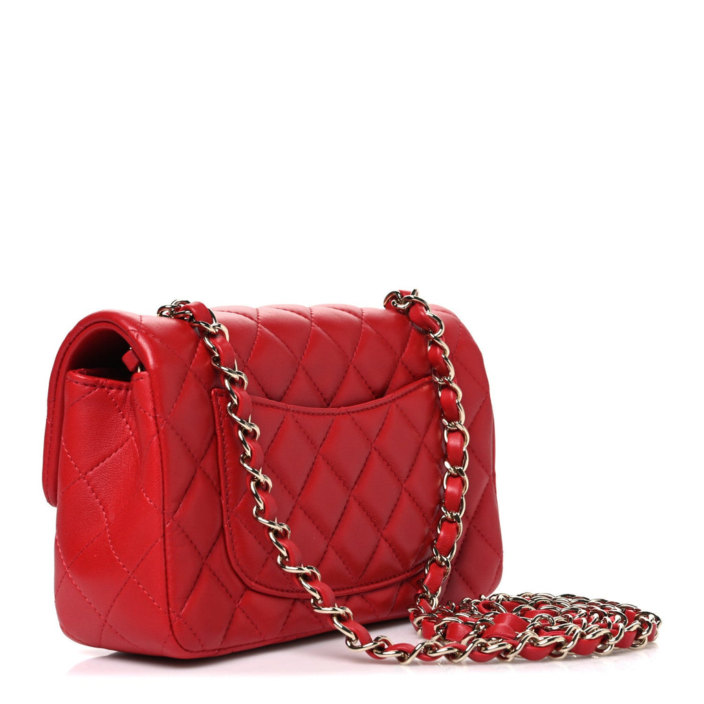 Chanel Lambskin Quilted Mini Rectangular Flap Red
