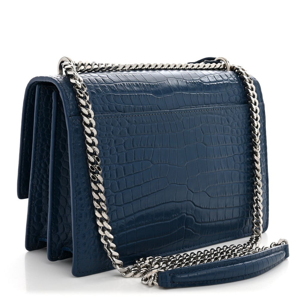Saint Laurent Calfskin Crocodile Embossed Medium Monogram Sunset Navy