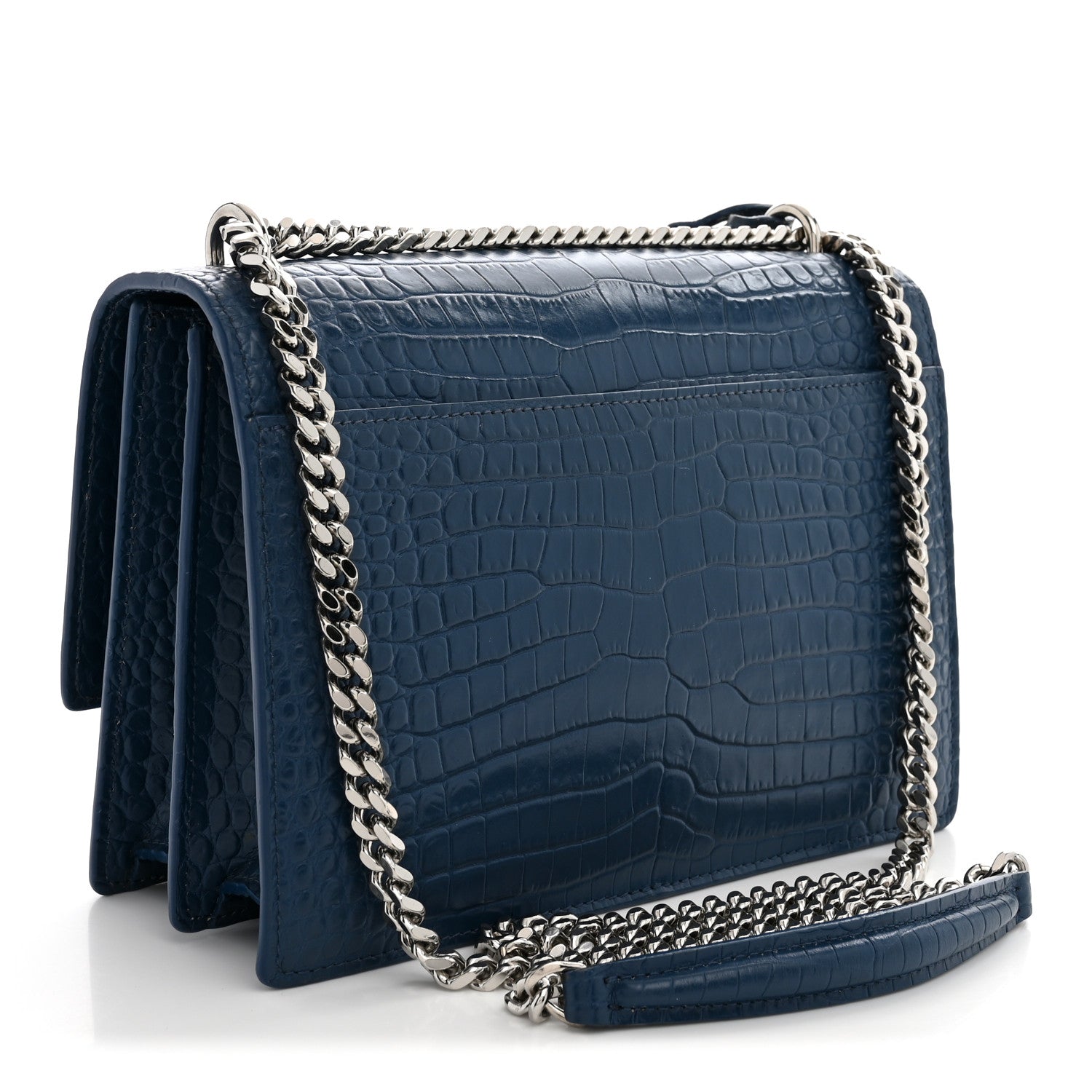 Saint Laurent Calfskin Crocodile Embossed Medium Monogram Sunset Navy