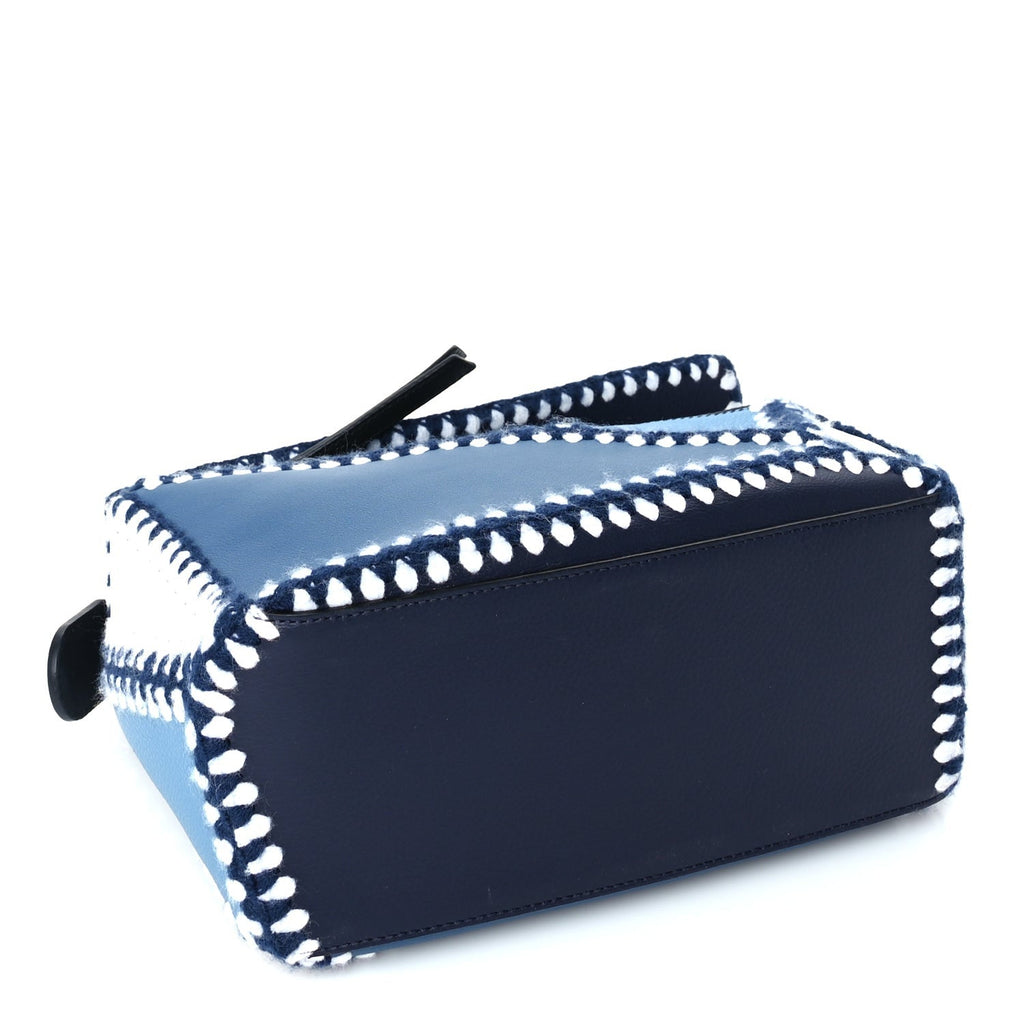 Loewe Calfskin Crochet Trim Small Puzzle Bag Blue White side view