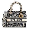Dior Canvas Toile De Jouy Embroidered Medium Lady D-Lite Navy