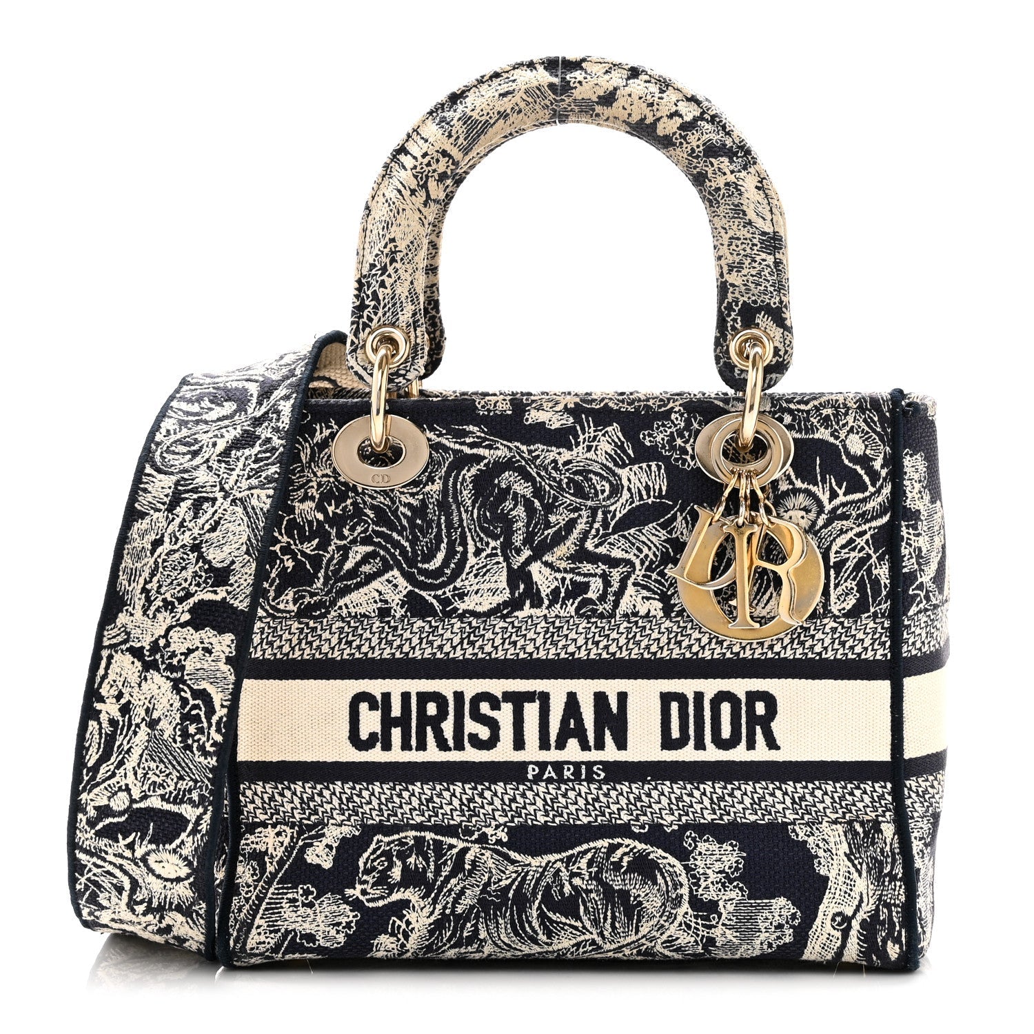Dior Canvas Toile De Jouy Embroidered Medium Lady D-Lite Navy