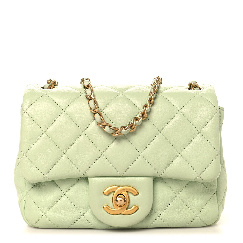 Chanel Lambskin Quilted Mini Pearl Crush Flap Light Green