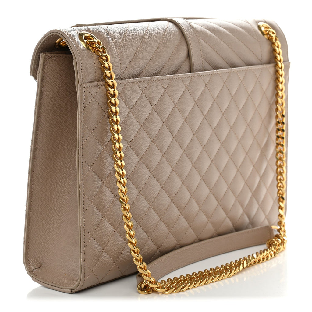 Saint Laurent Grain De Poudre Mixed Matelasse Large Triquilt Monogram Satchel Nude Powder
