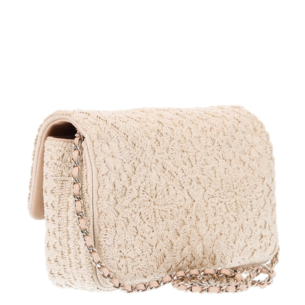 Chanel Crochet Embroidered Camelia Small Rectangular Flap Ecru