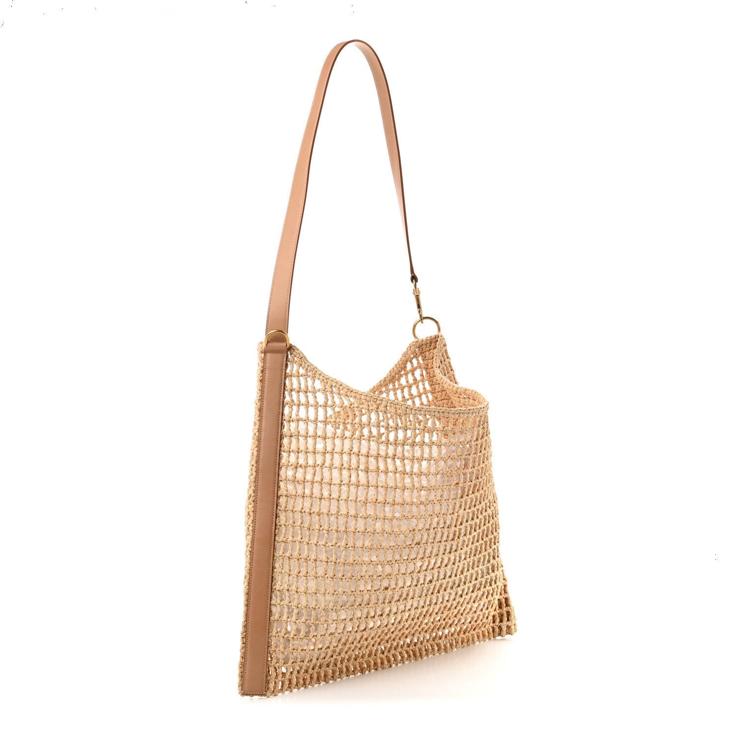 Saint Laurent Raffia Calfskin Oxalis Shoulder Bag Naturale Vintage Brown