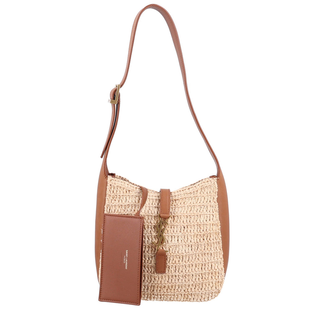 Saint Laurent Raffia Calfskin Le 5 A 7 Baby Hobo Natural Brick