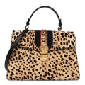 Gucci Calf Hair Leopard Print Medium Sylvie Top Handle Bag Naturale Black Naturale Black