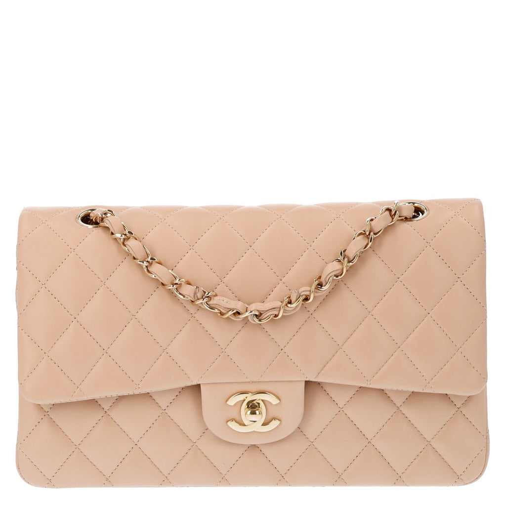 Chanel Lambskin Quilted Medium Double Flap Beige