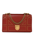 Dior Calfskin Studded Diorama Flap Bag Red front view