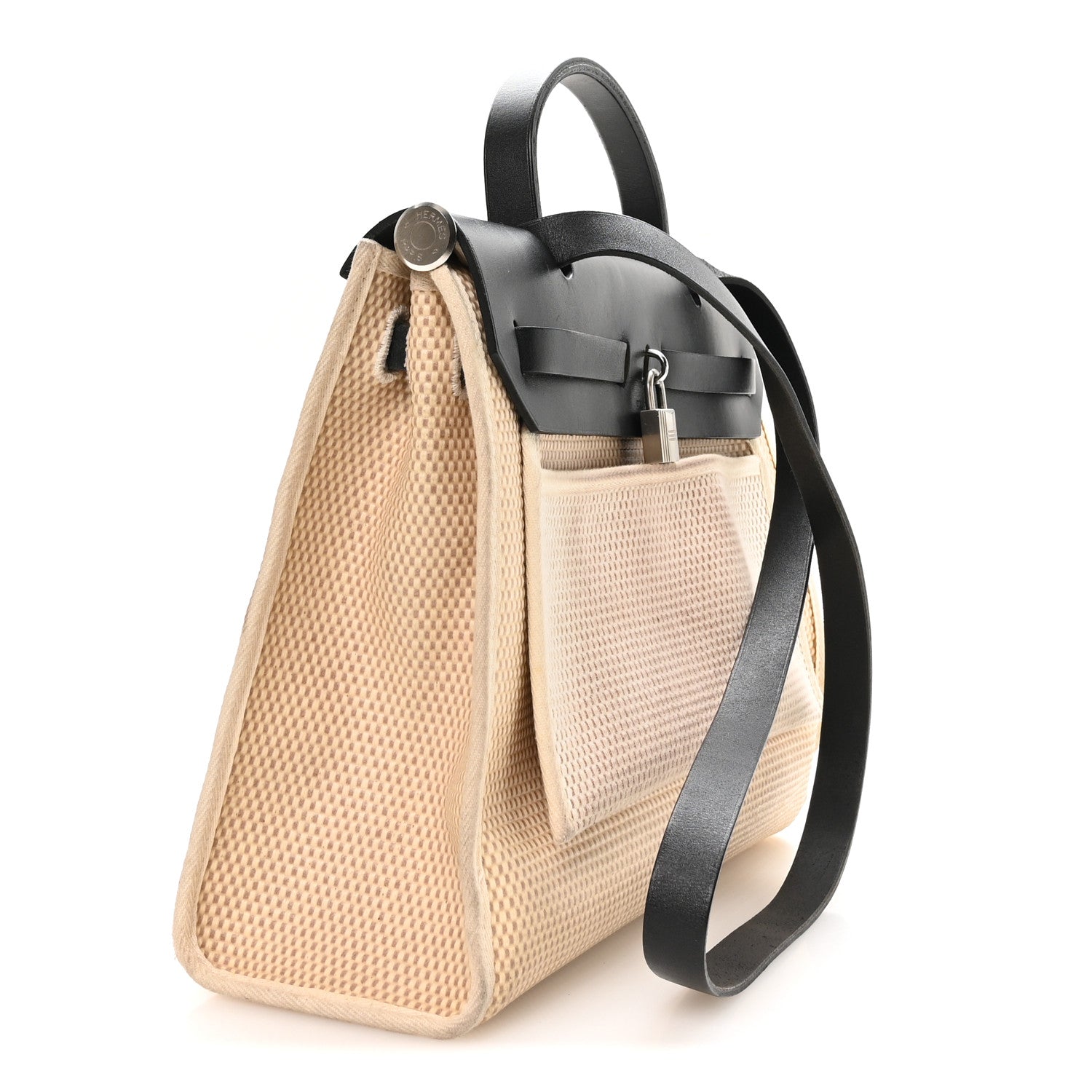 Hermès Toile GM Vache Calfskin Herbag 30 PM Natural Black Natural Black