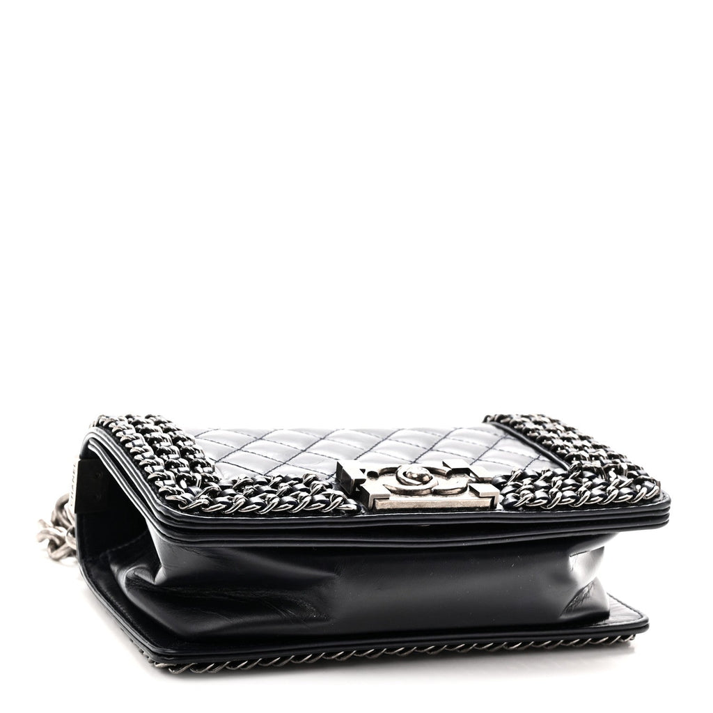 Chanel Glazed Calfskin Quilted Small Boy Chained Flap Navy