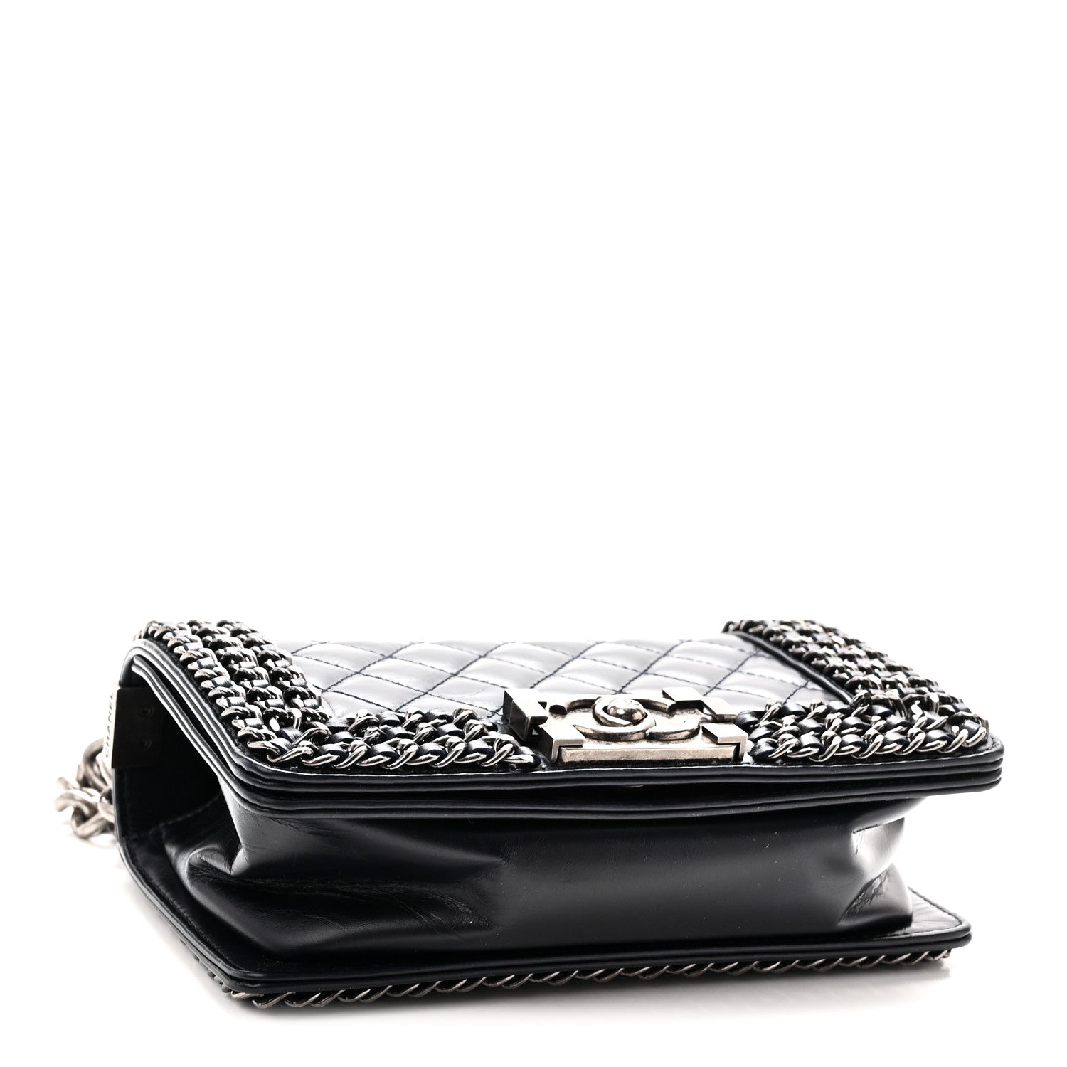 Chanel Glazed Calfskin Quilted Small Boy Chained Flap Navy
