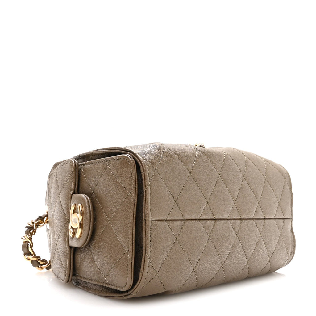 Chanel Goatskin Quilted Mini Chanel 25 Handbag Dark Khaki