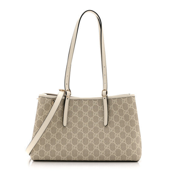 Gucci Supreme Monogram Emblem Medium Tote Bag Mystic White Oatmeal