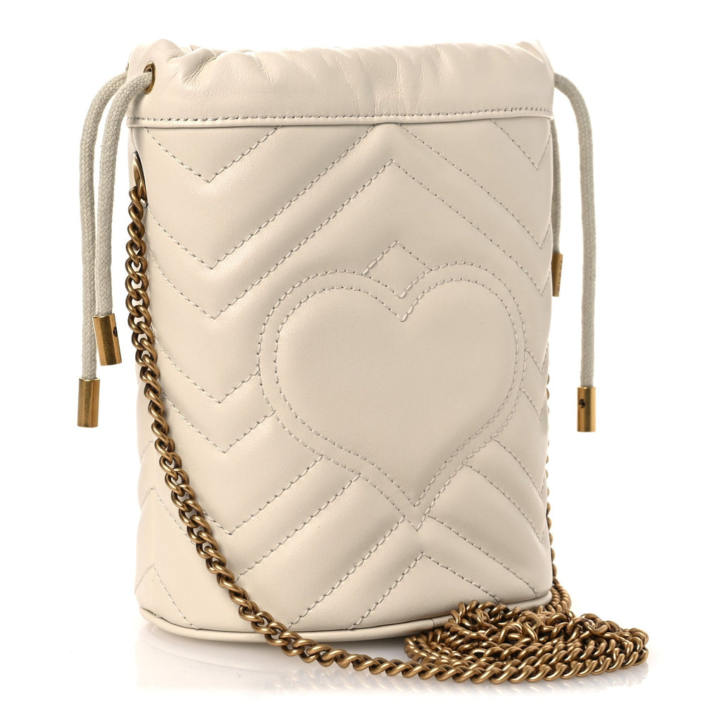Gucci Calfskin Matelasse Mini GG Marmont 2.0 Bucket Bag White