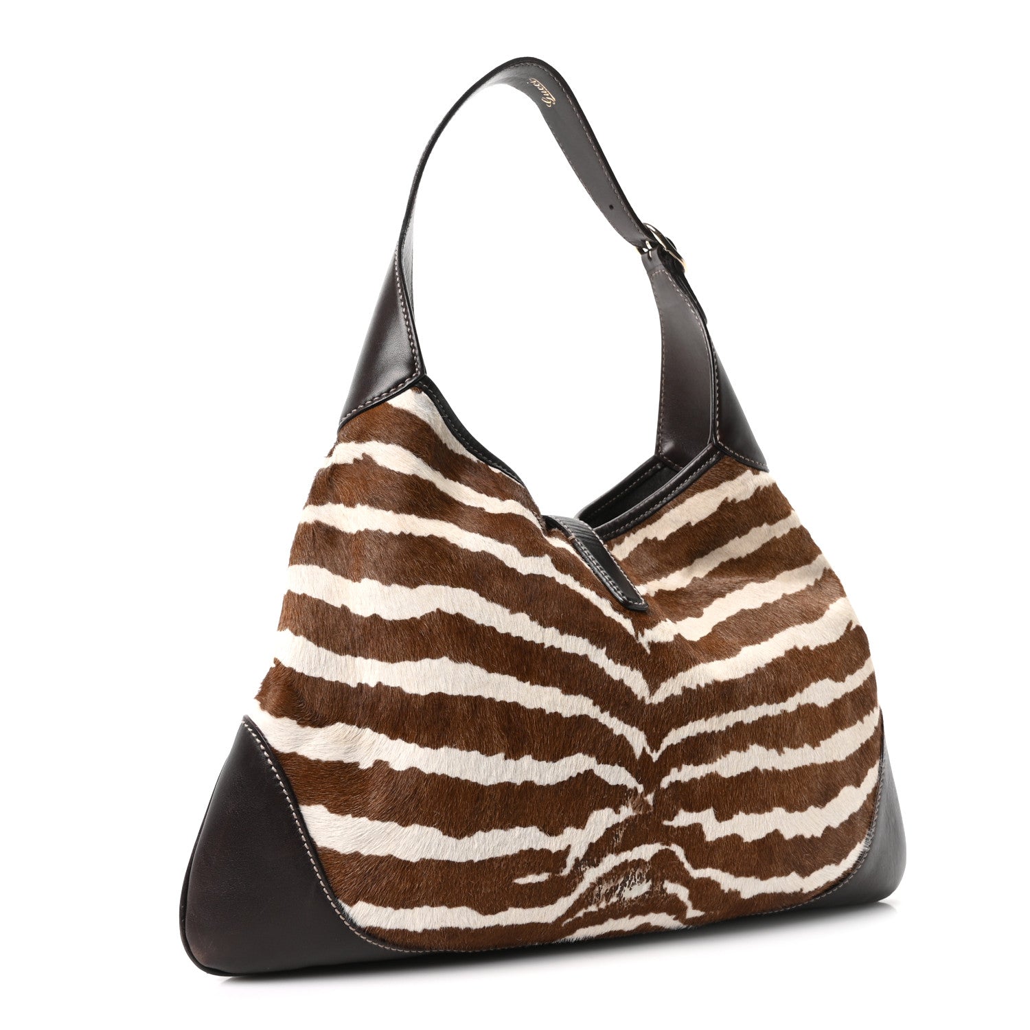 Gucci Pony Hair Zebra Print Medium Jackie O Bouvier Hobo Brown