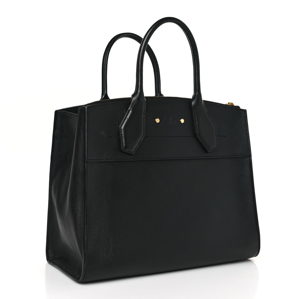 Side profile view - Louis Vuitton Calfskin City Steamer MM Black