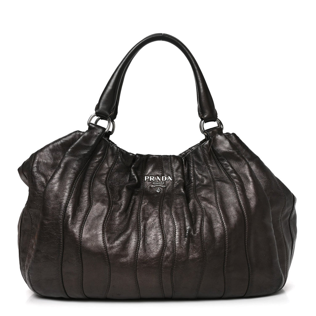 Prada Nappa Pleated Hobo Grafite Mordore