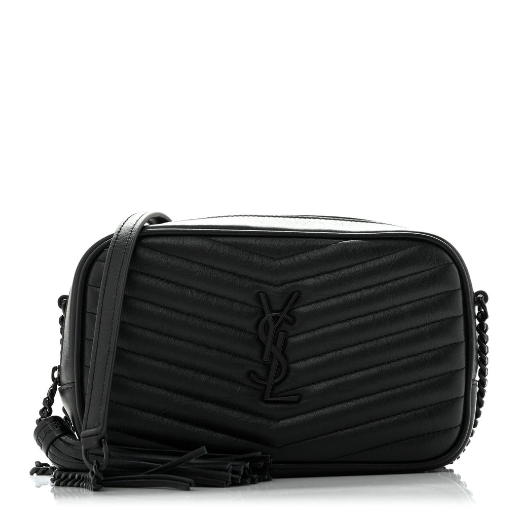 Saint Laurent Calfskin Matelasse Monochrome Monogram Mini Lou Camera Bag Black