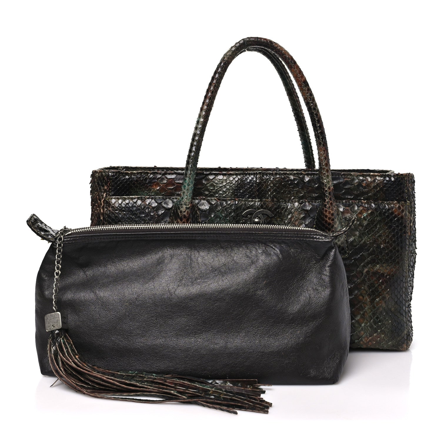 Chanel Snakeskin Executive Cerf Shopper Tote Green Brown