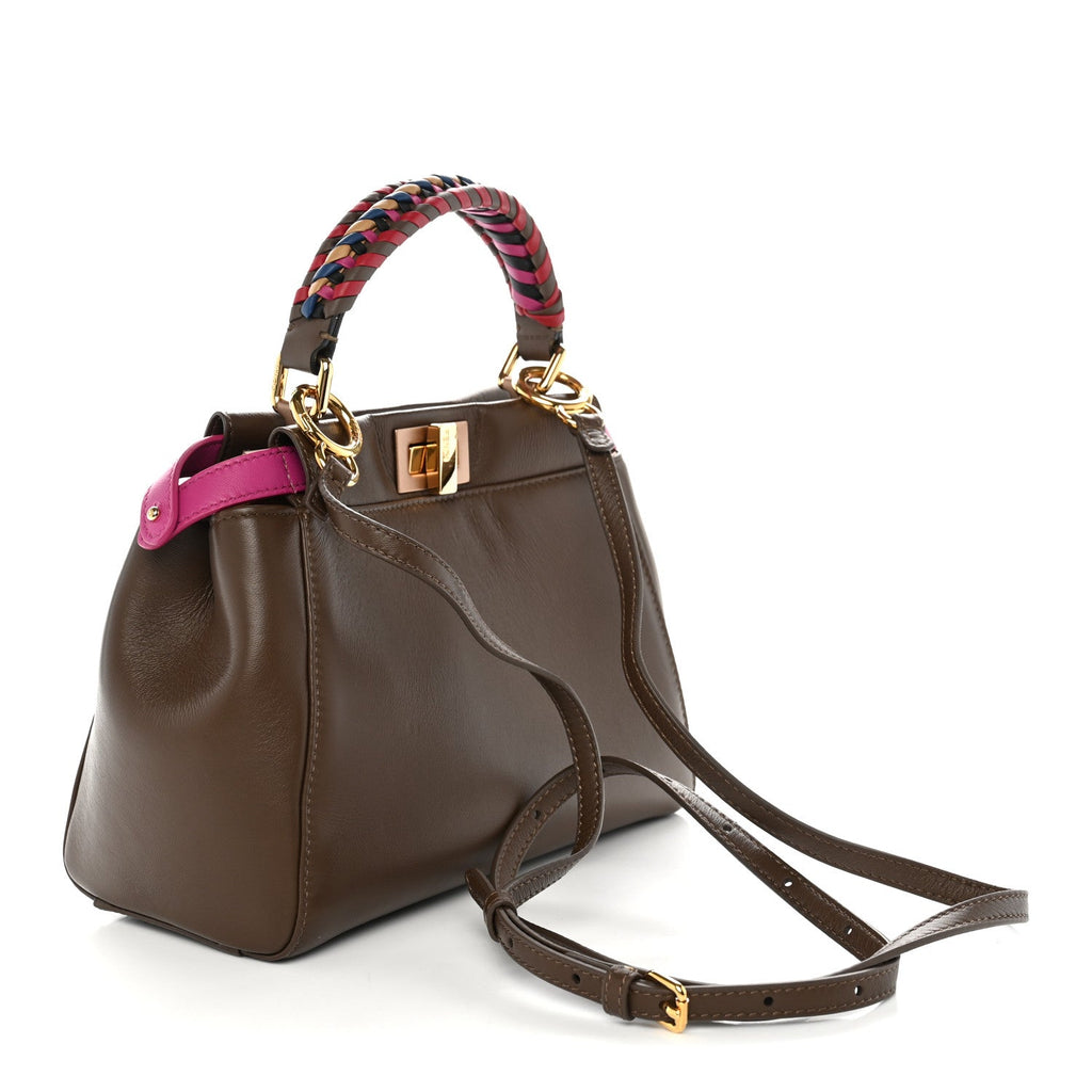 Fendi Nappa Braided Mini Peekaboo Iconic Satchel Maya Magenta