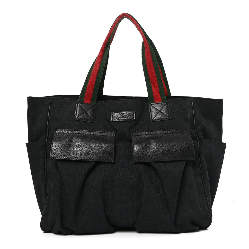 Gucci GG Monogram Medium Web Handle Double Pocket Tote Black