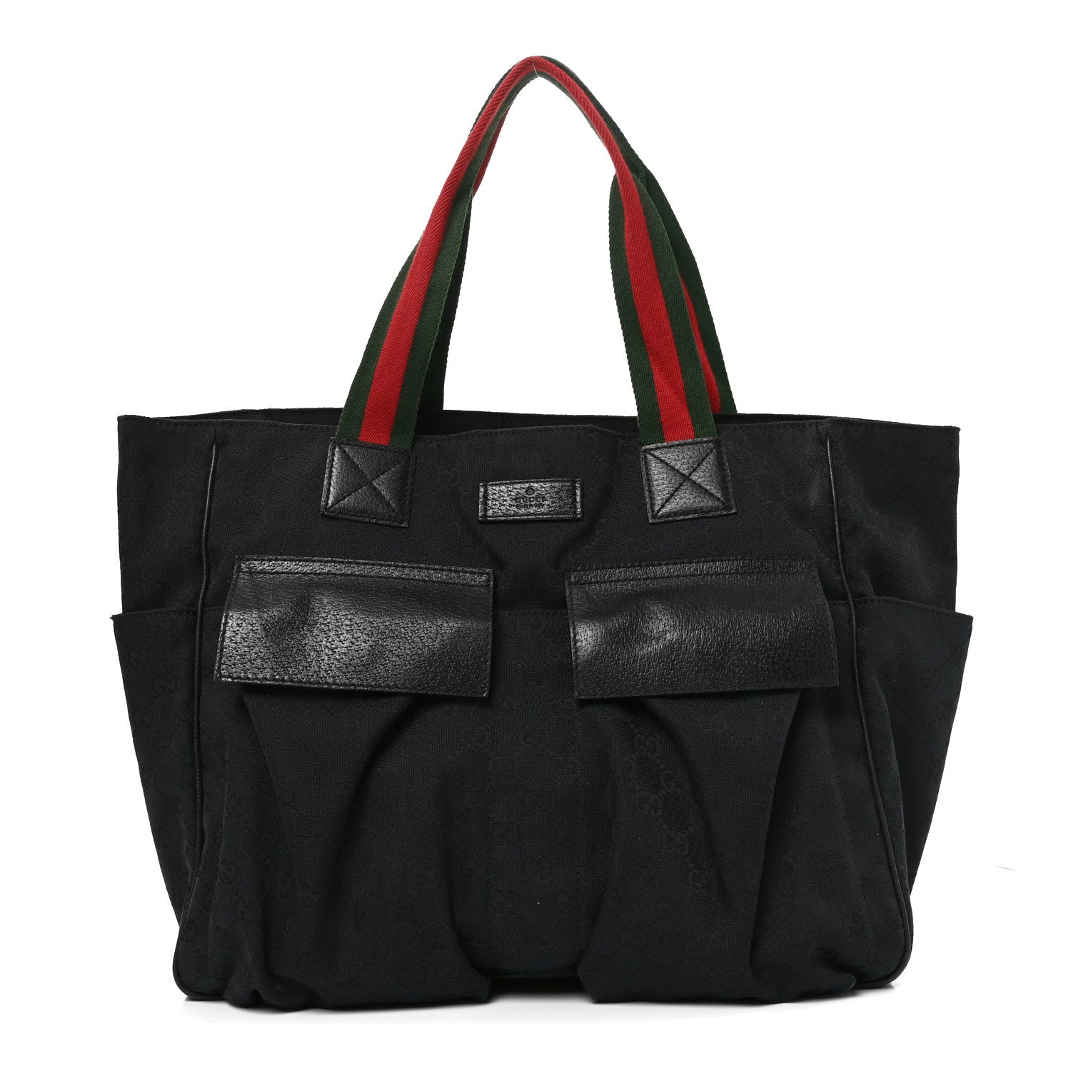 Gucci GG Monogram Medium Web Handle Double Pocket Tote Black