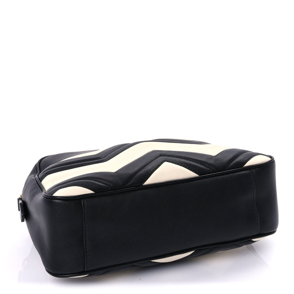 Gucci Calfskin Matelasse Medium GG Marmont Chain Shoulder Bag Black White